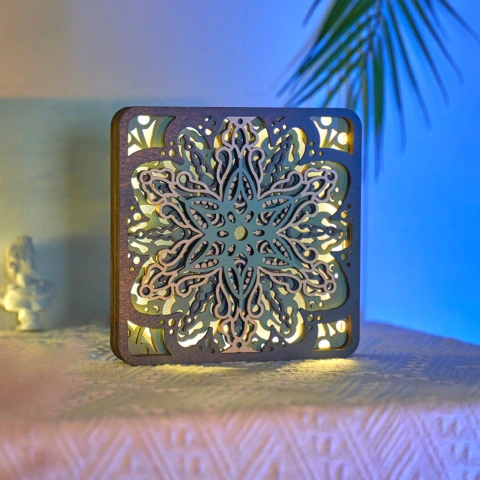 Snowflake Wood Carving Light with APP Control and Remote Control